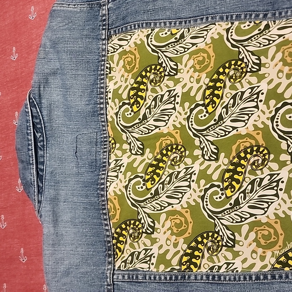 Gap Blue Patchwork Detail Denim Jacket Medium Used - image 7